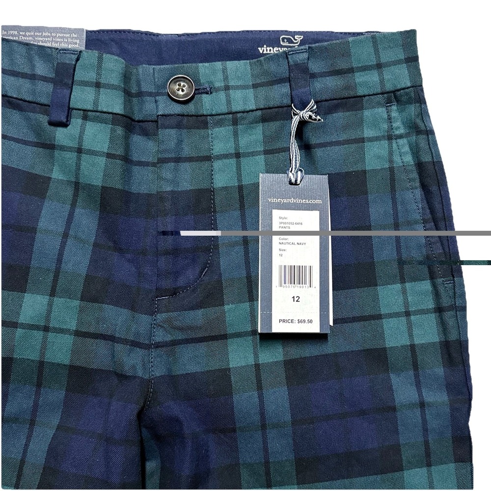 NWT Vineyard Vines Breaker Pants Plaid Boys Size 12 Holiday Blackwatch Tartan - Picture 10 of 11